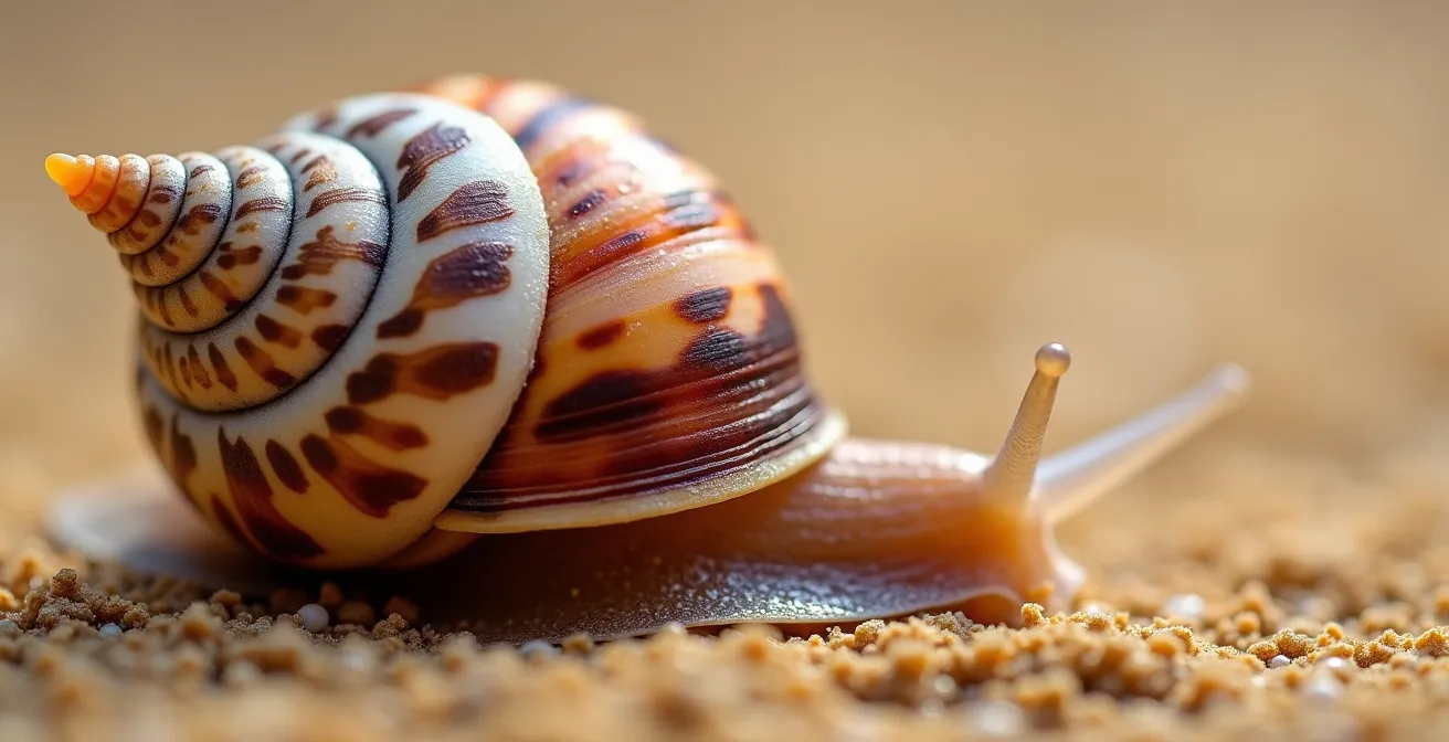 Extreme close-up of cone snail shell patterns showing warning coloration