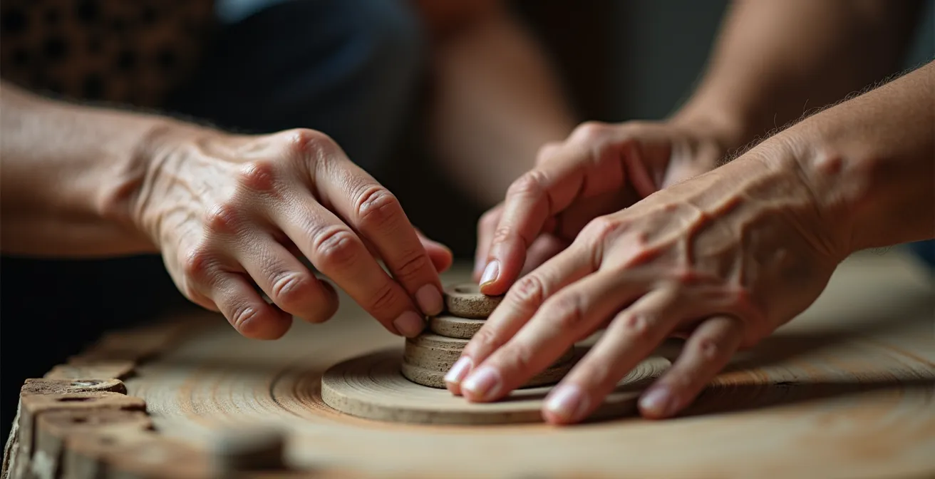 Traveler learning traditional craft from local artisan in authentic workshop