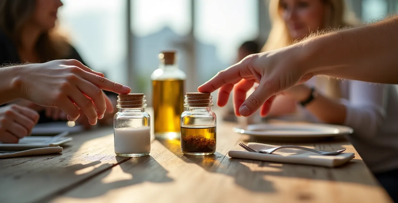 Restaurant table setting showing potential contamination points