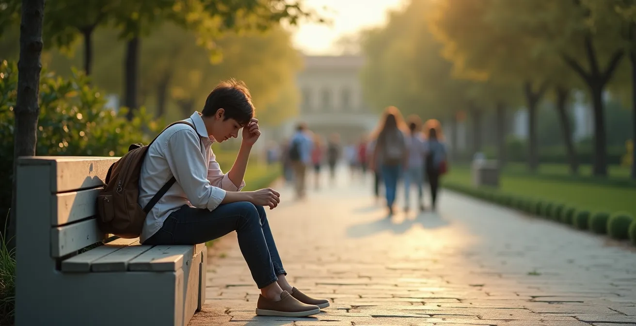 Person contemplating between two paths in a minimalist setting, representing the choice between external expectations and personal desires